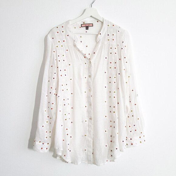 Olive Hill Embroidered Flower Button Down Shirt - Picture 1 of 7